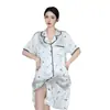 Vestido Camisero Rosa Palo con Borde Creciente Dulce Pijama de Mujer Seda de Hielo Seda Principios de Primavera Cómodo Manga Corta Ropa para el Hogar