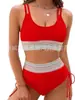 Biquíni de Renda Push-up de Tiras Coloridas Tamanho Grande Dividido de Cintura Alta Popular Europeu e Americano do Aliexpress Amazon para Mulheres