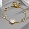 Trébol de Cuatro Hojas Flor de Cinco Hojas Carcasa Negra Acero de Titanio Pulsera Joyería para Mujer Accesorio de Mano para Niñas Estilo Lujo Ligero Nuevo Modelo de Primavera