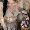 Sexy estilo vacacional borla tirante fino verano adelgazante corto nicho prenda exterior con almohadilla en el pecho top