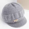 Chapéu Quente com Aba Larga para Mães de Meia-Idade e Idosas, Chapéu de Tricô de Vovó para Outono e Inverno, Forrado com Fleece e Espesso, Peça Única