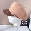Gorra de lana retro británica para mujer, sombrero de punto cálido para otoño e invierno, gorra de visera curva de cuero PU, gorra octogonal versátil