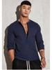 Código europeo 2025 comercio exterior transfronterizo para hombre primavera y otoño deportes fitness ocio cuello alto elástico color sólido manga larga cuello en V POLO