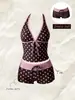 Maiô Duas Peças Retrô Americano Y2K com Bolinhas e Color Blocking para Mulheres, Decote Halter, Esconde a Barriga, Emagrecedor, Conjunto de Moda Praia para Férias Venda por Atacado