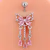Nuevo producto de comercio electrónico transfronterizo europeo y americano: Anillo para piercing de ombligo con forma de corazón, mariposa y gatito, incrustado con circonita rosa