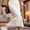 Saia Tricotada de Veludo de Vison Espessa Outono e Inverno Nova Cintura Alta Solta Modeladora Look Longa Cobre Quadril Fenda Saia Um Passo