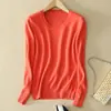 Suéter de punto para mujer otoño e invierno Nuevo Cuello redondo Delgado Sin lana Suéter corto Talla grande Pulóver Camiseta básica Venta al por mayor