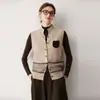 Chaleco de Punto de Cachemira Jacquard en Capas Otoño Invierno para Mujer Patrón Fair Isle Hilo Sin Mangas Cardigan con Solapas Chaleco Cálido