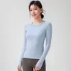 Camiseta Deportiva de Punto sin Costuras de una Sola Pieza, Manga Larga, Cuello Redondo, Corte Ajustado, Agujero para el Pulgar, Elástica, Transpirable, Capa Base para Fitness, Yoga, Entrenamiento
