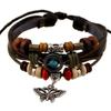Pulseira de couro de vaca real com borboleta, tecida à mão, com miçangas da moda, vintage, multicamadas, joia de mão, item popular em áreas turísticas