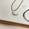 Collar con Colgante de Puma Estilo Coreano Cordón de Cuero Negro para Mujer Simple Versátil Elegante Cadena Larga de Lana Cadena para Clavícula Accesorios