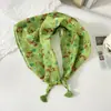 Pañuelo pequeño cuadrado de algodón y lino con borlas de 58 cm Protector de cuello Bufanda suave Pañuelo decorativo para la cabeza Pañuelo floral Retro Pequeño Fresco