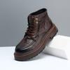 Zapatos de Moda Versátiles de Cuero Genuino para Hombre, de Piel de Vaca de Estilo Mid-Retro, Zapatos de Moda, Transpirables, de Suela Blanda, con Cordones, de Punta Redonda, Casual de Negocios, Botas de Cuero