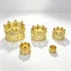 Porta lámpara de corona metálica incrustada de diamantes de lujo, base luminosa de corona vintage, decoración de escritorio, adorno de flor eterna, disponible en varios tamaños