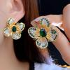 Aretes de Pin de Plata con Flor Elegante de Alta Gama con Incrustaciones de Zirconio de Lujo de Industria Pesada, Exquisitos, de Moda, Elegantes, de Lujo, Nicho, Joyería para la Oreja
