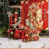 Decoração e Arranjo de Quarto de Casamento, Tecido Pendurado para Casamento, Estilo Chinês Novo Vermelho Festivo Ano Novo Ano do Cavalo Parede de Fundo Cortina de Gaze Semitransparente