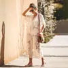 Estilo Nuevo Europeo y Americano Malla Bordada Sexy Playa Protección Solar Vestido de Longitud Media Bikini Cubre Traje de Baño Ropa Exterior