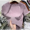 Camiseta de algodón puro con sentido del diseño, hombros rectos, manga corta, para mujer, primavera-verano, estilo básico, corte ajustado, estiliza, chica atractiva, top de cuello redondo, gris