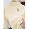 Camiseta de Manga Larga de Felpa para Niñas, Capa Base para Otoño e Invierno, Tallas Mediana a Grande para Niños, Cuello Alto, Cálida, Top con Adorno de Volantes