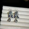 Amantes del Hielo y la Nieve Sensación Fresca Hielo Triturado Mariposa Azul Gotas de Agua Borla Pendientes Nicho Lujo Ligero Alto Grado Temperamento Pendientes