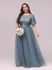 Comercio Exterior Nuevo Elegante Vestido de Noche Lentejuela Bordado Talla Grande Fiesta Vestido de Mujer Malla Dobladillo Amplio Vestido de Banquete