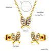 Joia Versátil da Moda com Strass Coroa Fresca Pingente de Coração Colar Pequenos Brincos de Tarraxa Conjunto de Joias de Aço Inoxidável para Mulheres
