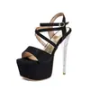 Sandálias femininas de verão com abertura nos dedos, plataforma impermeável, saltos ultra-altos, salto fino, fivela, cor sólida, comércio exterior, sandálias plus size