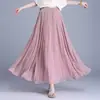 Falda plisada de seda estilo nuevo con pliegues de palillo, longitud media, cintura elástica, elegancia de verano