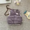 Conjunto de três peças novo para 2026, composto por colete leve de plumas, calça quente para bebês e crianças pequenas, para outono e inverno.