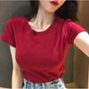 Camiseta Feminina Verão Estilo Coreano Novo Manga Curta Bordado de Caranguejo de Cinco Letras Slim Fit Roupas de Estudante Top Moda Feminina