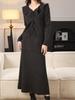 Vestido de lana de dos piezas con tirantes y volantes para otoño e invierno, estilo francés, elegante, combinable con todo, color liso, cintura ajustada y adelgazante.