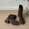 Fivela de Cinto Gola Dupla Botas Empilhadas Femininas 2026 Outono/Inverno Novas Botas Martin com Salto Grosso Botas Curtas de Cowboy Ocidental para Motocicleta
