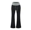 Pantalones casuales de estilo coreano con bloques de color y cintura con cordón para mujer, nuevos pantalones deportivos de chándal acampanados ajustados de color gris para verano