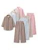 Traje casual con estampado posicional de rayas cruzadas para mujer, solapa, manga murciélago, camisa, cintura elástica, pantalones largos de pierna ancha, conjunto de dos piezas