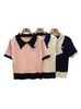 2025 Estilo Coreano Simple Top Pequeño Bordado de Moda Cuello Polo Manga Corta Borde de Color Contrastante Diseño Camisa Pequeña de Punto Estilo Versátil