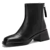 Versão Pele de Ovelha ~ Botas Curtas de Bico Quadrado para Mulheres no Outono e Inverno, Botas Solteiras com Zíper, Salto Grosso Aveludado, Salto Alto, Botas Slim, Botas Stiletto para Mulheres