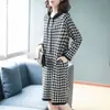 Vestido Talla Extra Hermana Gordita Falda Midi Sobre la Rodilla Top Estilo Western Cuadros Houndstooth Vestido de Cuadros Houndstooth Otoño