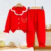 Ropa de Otoño para Año Nuevo y Pantalones Largos Traje de Algodón Puro Pijamas para Niños Cárdigan Año del Zodiaco Rojo Mediano y Grande Ropa Interior de Otoño e Invierno para Niños