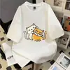 Camiseta de manga curta em seda de leite com estampa de gato, unissex, casual de verão, versátil, corte justo, blusa solta