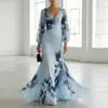2026 Nuevo Modelo Estación Independiente Transfronteriza Estilo Europeo y Americano Vestido Largo Azul Estampado Elegante Vestido de Fiesta para Mujer