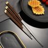 Palillos de Madera para Alitas de Pollo de Larga Duración Transfronterizos para Freír, Palillos para Fideos, Palillos para Hot Pot, Mango de Madera Empalmado de Acero Inoxidable con Cabeza de Cobre con el Carácter de la Fortuna
