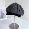 Gorra de Lana Mezclada Patrón Harris para Mujer Otoño e Invierno Gorra Cálida con Visera Estilo Preppy Británico Gorra Octogonal de Periodista