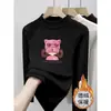 Ropa interior térmica de forro polar para niñas, cuello medio alto, estampado de dibujos animados, capa interior cálida, top de forro polar cepillado para niños, ropa para niños, manga larga