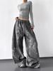 Calça Larga Tie-Dye Americana para Mulheres 2025 Super Popular Outono Novo Cintura Alta Casual Esportiva para Pessoas Altas