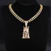 Colar Pingente Retrato de Idoso Mais Vendido Transfronteiriço, Colar de Corrente Cubana com Pingente Exagerado de Liga Metálica com Strass Personalidade Hip-Hop