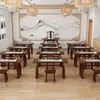 Mesa de Estudio Tradicional China de Madera de Olmo, Mesa Nueva de Madera Maciza Estilo Chino para Clases de Aprendizaje y Capacitación, Escritorios y Sillas para Clases de Caligrafía