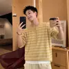 Camiseta de punto de manga larga a rayas moderna estilo americano para hombre, nueva para principios de otoño, informal y versátil, top Henley relajado