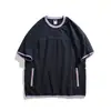 Camiseta deportiva casual de verano de manga corta, tejido ligero, secado rápido, ajuste limpio, cuello redondo, con bolsillo redondo con cremallera de dos tonos
