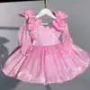 Vestido de princesa de un año, lazo navideño, falda tutú de satén dulce y linda, disfraz de fiesta de cumpleaños, al por mayor