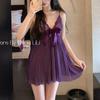 Camisola Sexy Francesa Novo Desejo Puro Decote V Profundo Doce Laço Retrô Plissado Saia Suspender Roupa de Casa Pijama